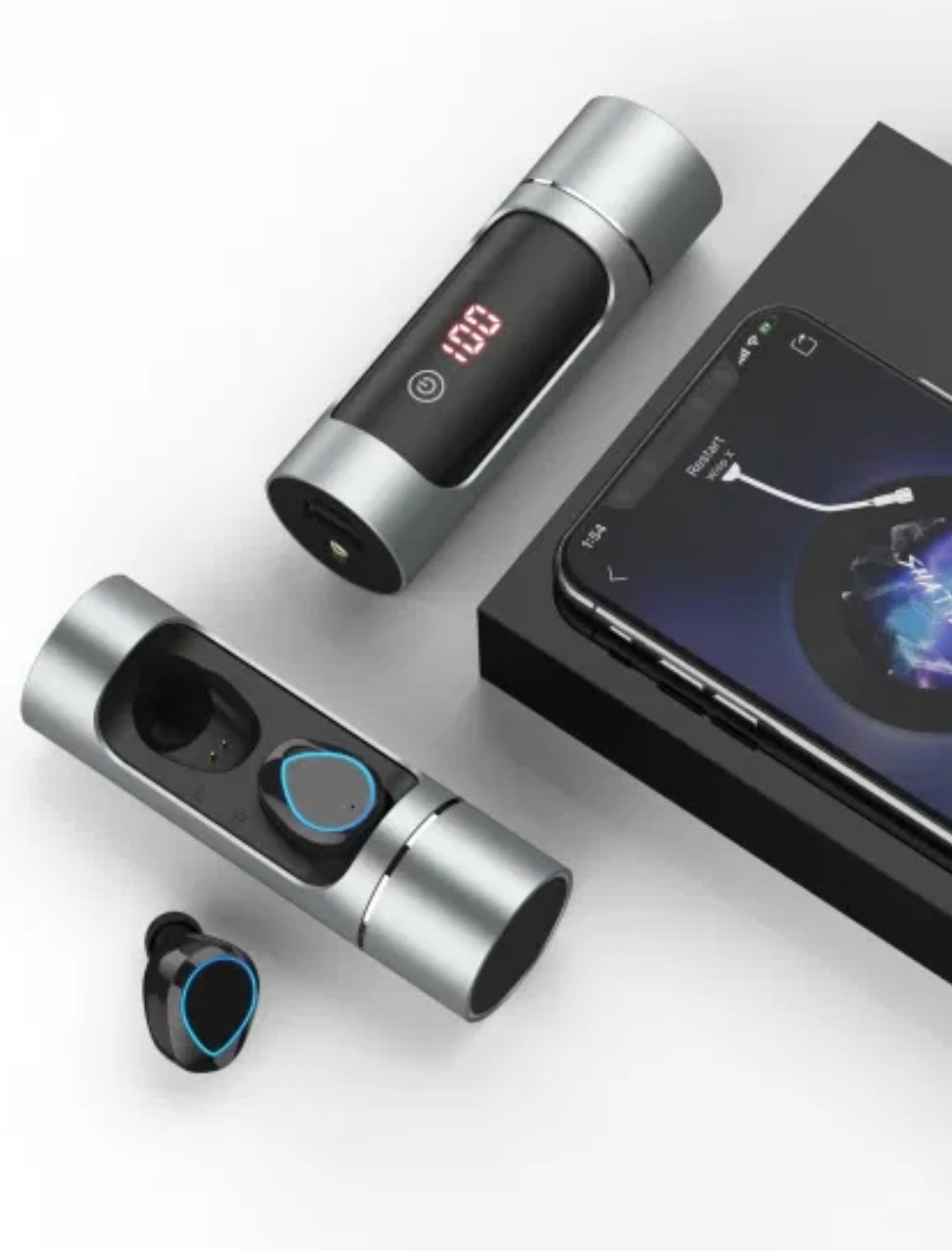 Screenshot (enhanced bass), USB C charging box, waterproof sports headphones (white) - الصورة 1