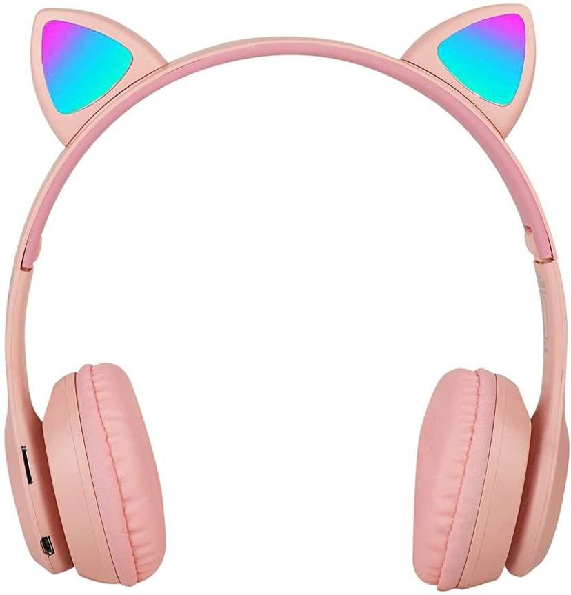 IMG_1502.jpeg Wireless Headphones Clear Sound 400mAh Battery LED Light Effects Cute Cat Ear Design Adjustable Headband Wireless Foldable Headphones for Music (Pink) - الصورة 1