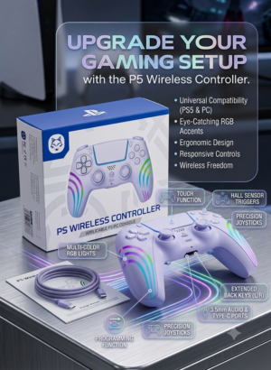 P5 Wireless Controller with RGB Lighting & Hall Sensor Triggers